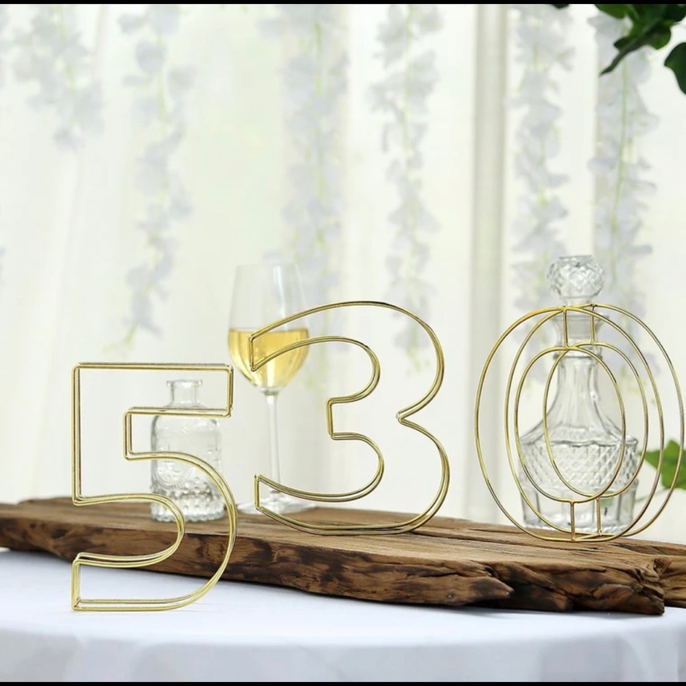 3D Metal Wire Table Numbers (Gold)